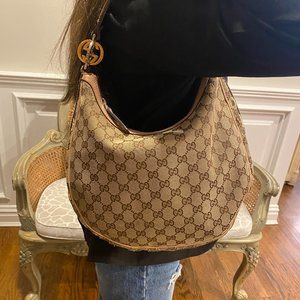 Women's brown monogram Gucci medium horse hobo shoulder bag